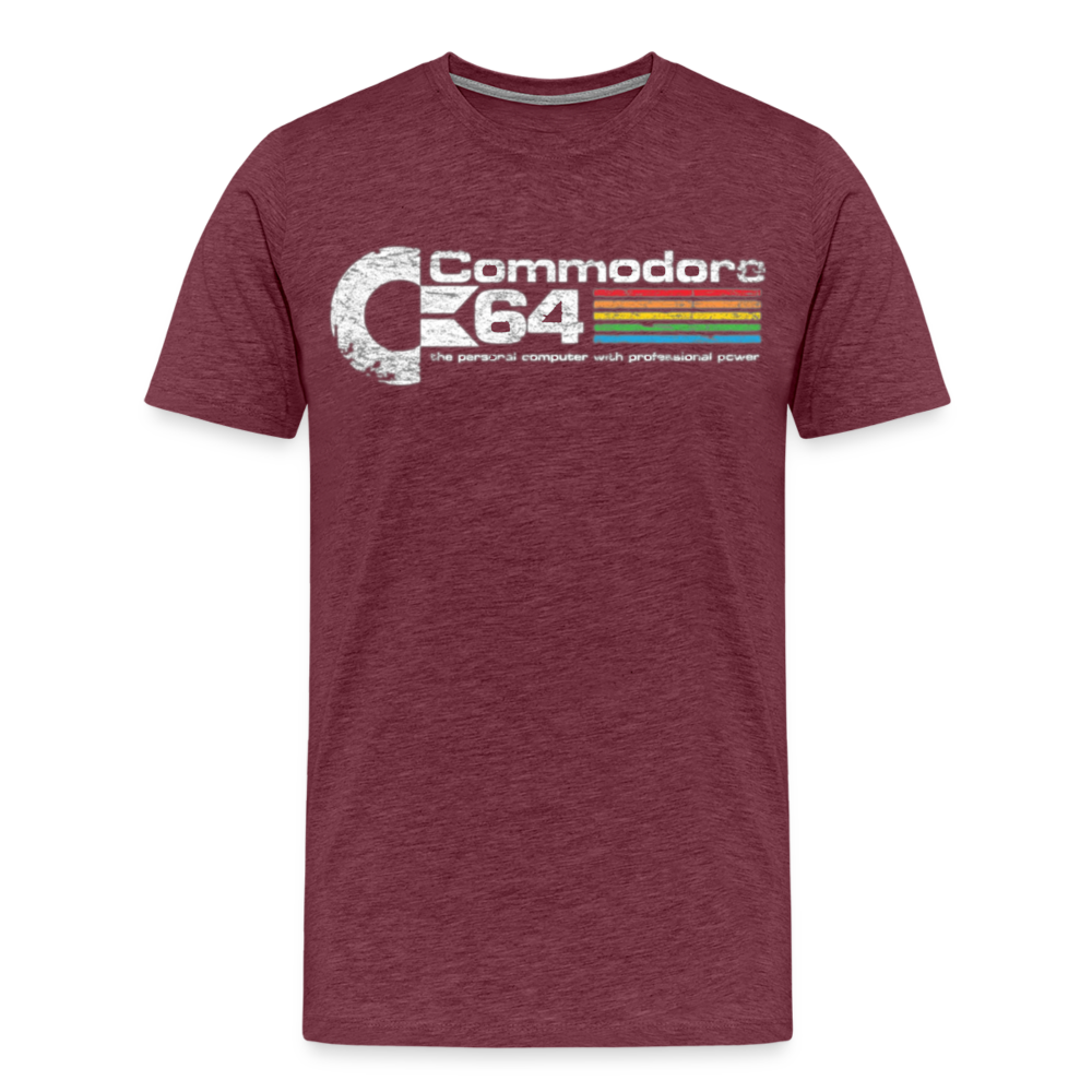 Fashion Herren Gaming Top Commodore T-Shirt Retro Streetwear 100 % Baumwolle - Bordeauxrot meliert