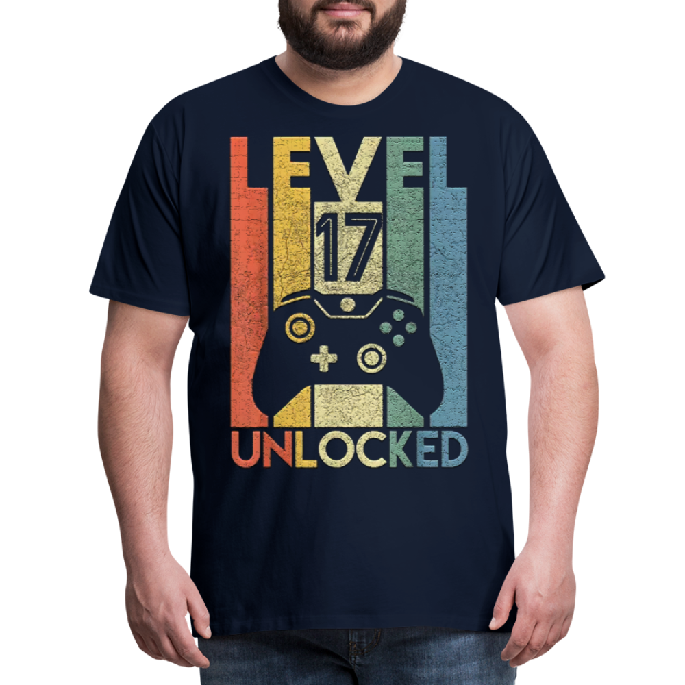 Gamer T-Shirt Top Level 17 Unlocked Fashion Herren Streetwear 100% Baumwolle - Navy