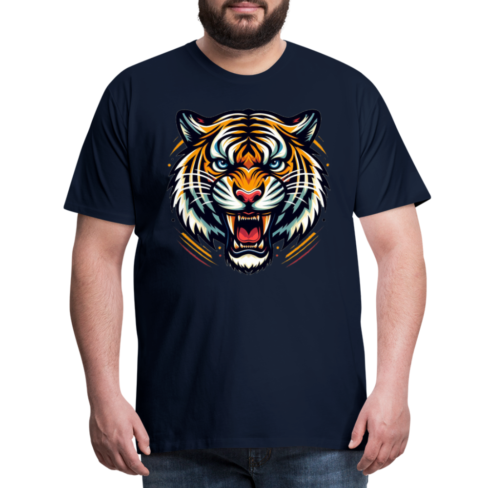 Männer T-Shirt Rundhals Unisex Tiger Sommer Streetwear Tank Top 100% Baumwolle - Navy