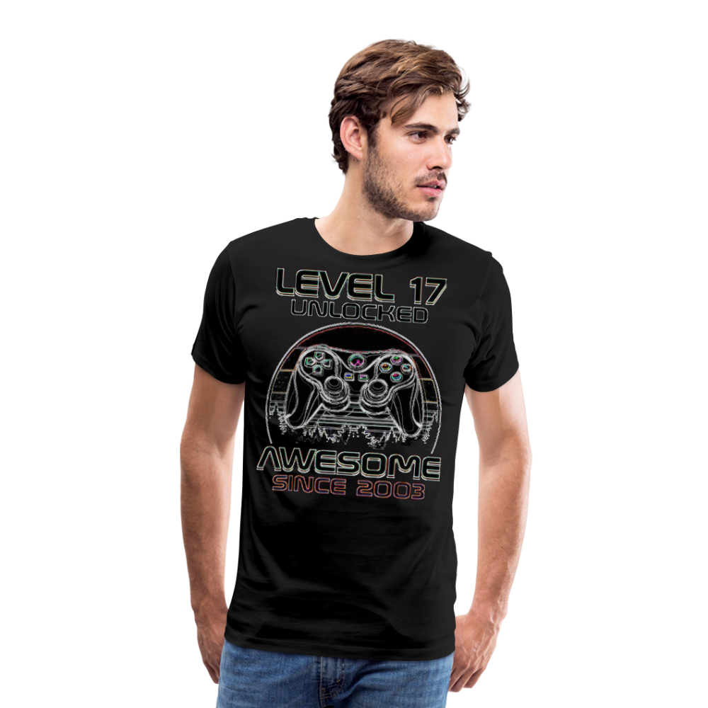 Gamer T-Shirt Top Level 17 Unlocked Fashion Herren Streetwear 100% Baumwolle - Schwarz