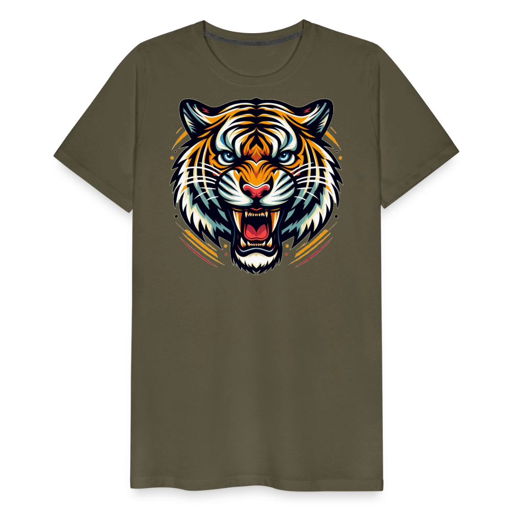 Herren T-Shirt Rundhals Unisex Tiger Sommer Streetwear Tank Top 100% Baumwolle - Khaki
