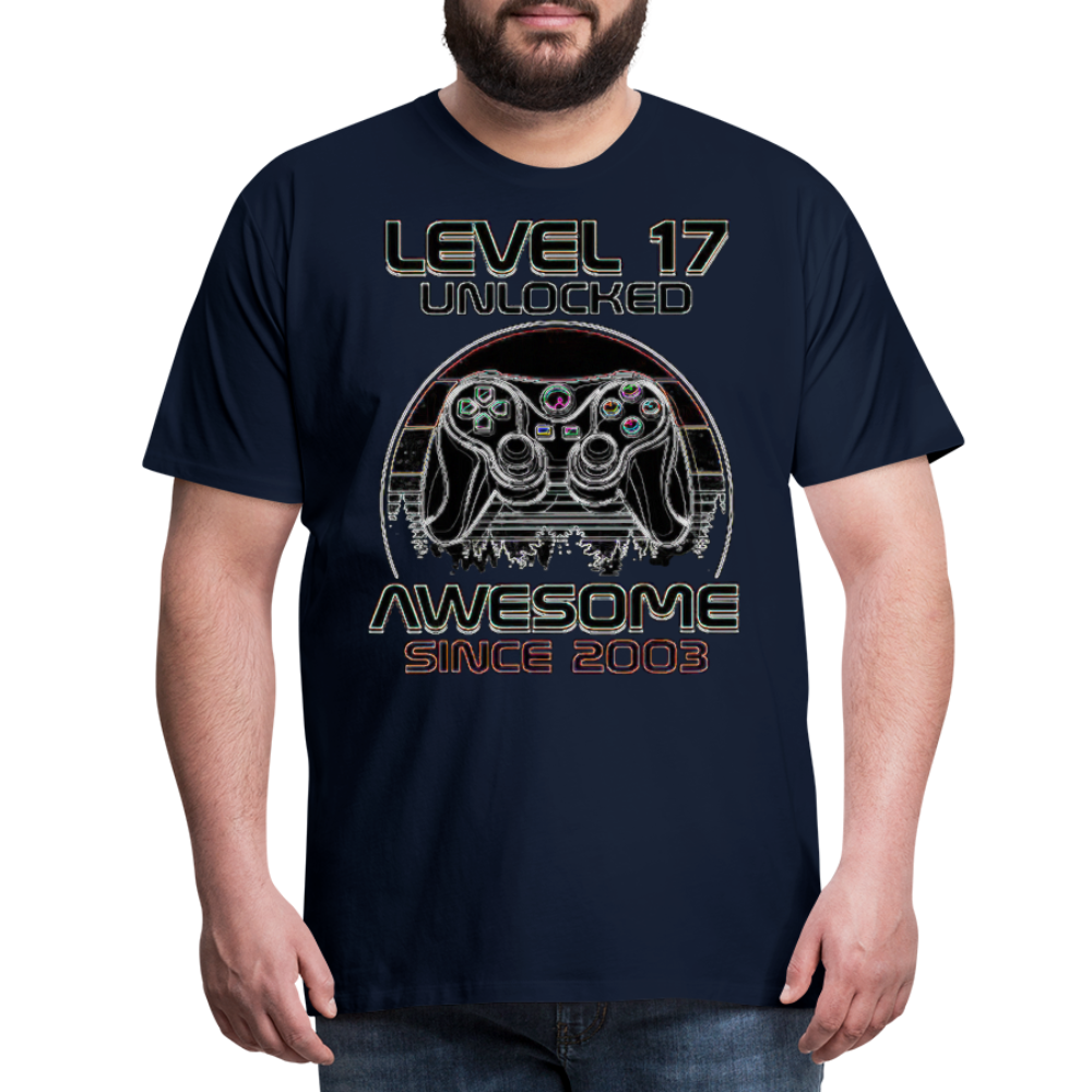 Gamer T-Shirt Top Level 17 Unlocked Fashion Herren Streetwear 100% Baumwolle - Navy