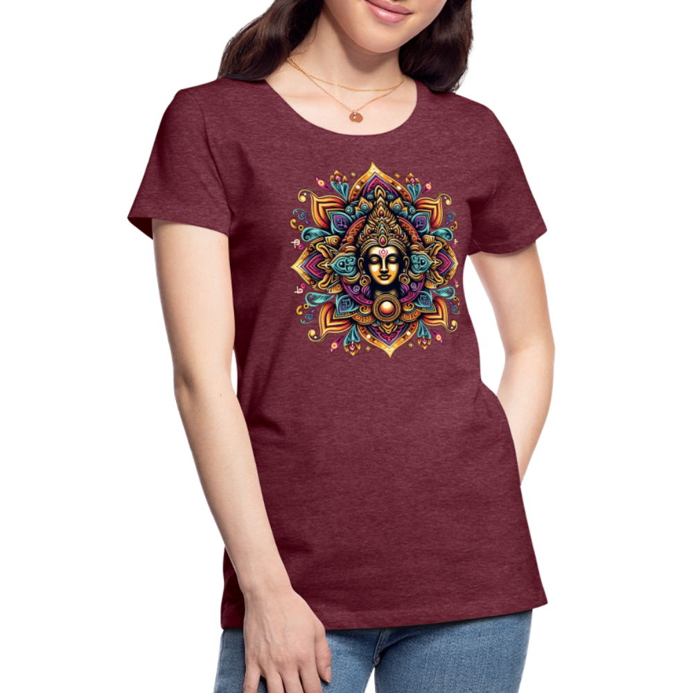 Damen Sommer Top Spirituelles Yoga T-Shirt Rundhals Streetwear lockeres Damentop - Bordeauxrot meliert