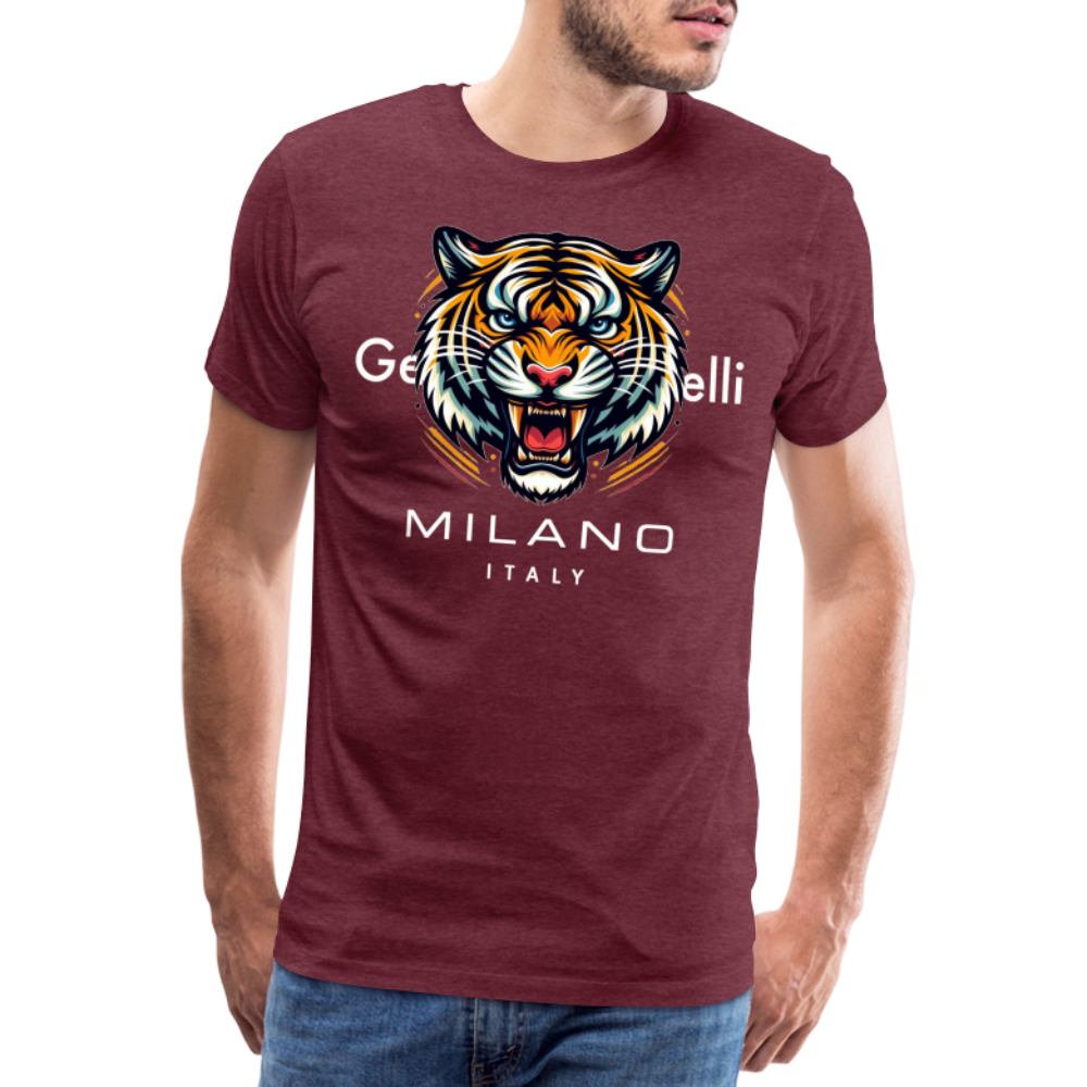 Männer T-Shirt Rundhals Unisex Tiger Sommer Streetwear Tank Top 100% Baumwolle - Bordeauxrot meliert