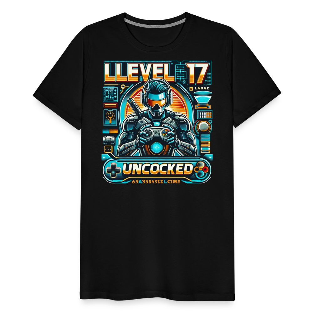 Gamer T-Shirt Top Level 17 Unlocked Fashion Herren Streetwear 100% Baumwolle - Schwarz