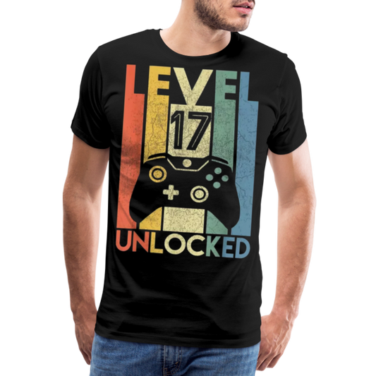 Gamer T-Shirt Top Level 17 Unlocked Fashion Herren Streetwear 100% Baumwolle - Schwarz