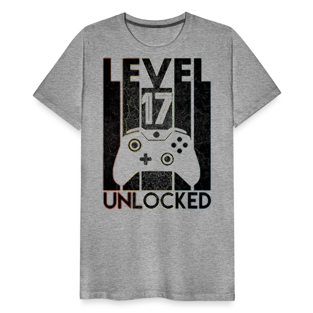 Gamer T-Shirt Top Level 17 Unlocked Fashion Herren Streetwear 100% Baumwolle - Grau meliert