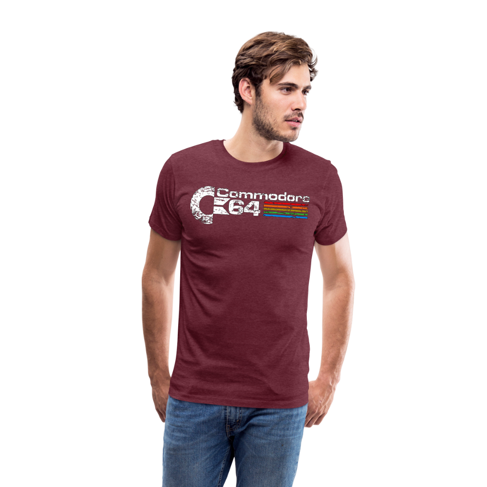 Fashion Herren Gaming Top Commodore T-Shirt Retro Streetwear 100 % Baumwolle - Bordeauxrot meliert