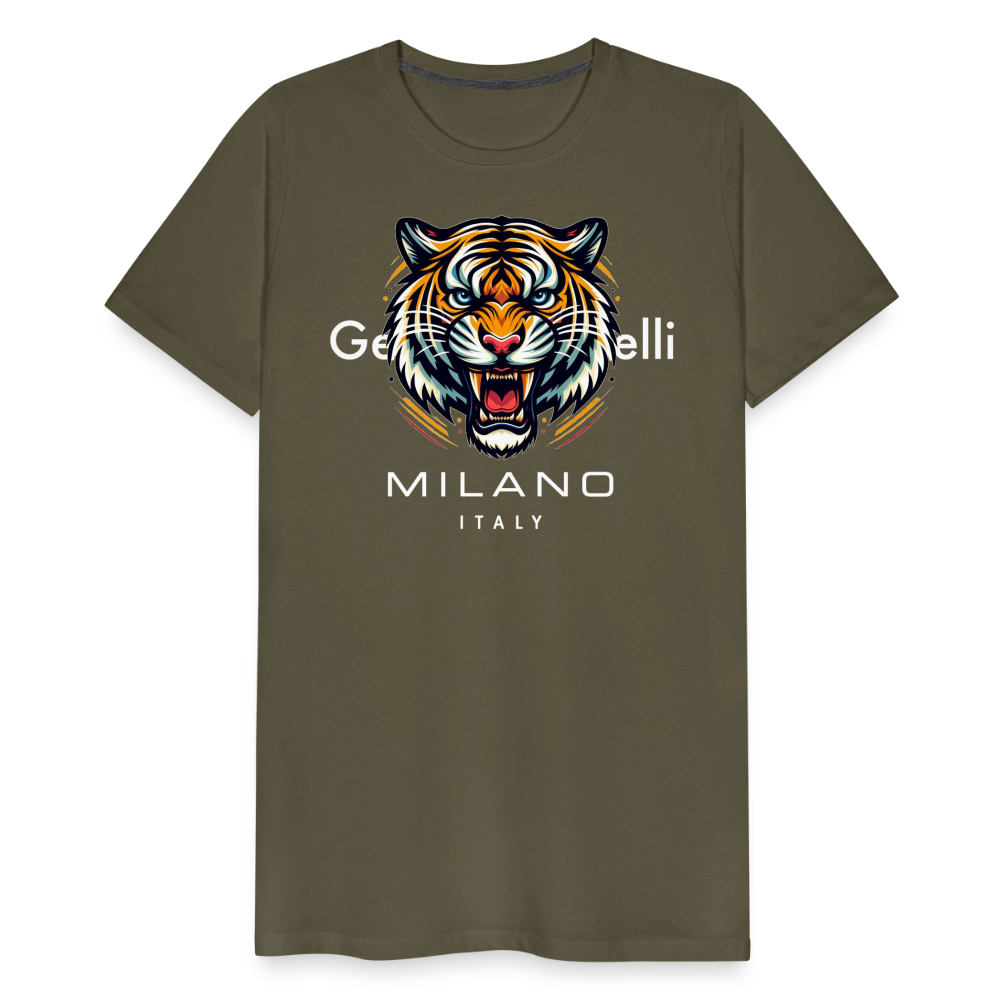 Männer T-Shirt Rundhals Unisex Tiger Sommer Streetwear Tank Top 100% Baumwolle - Khaki