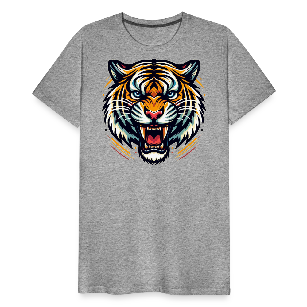 Herren T-Shirt Rundhals Unisex Tiger Sommer Streetwear Tank Top 100% Baumwolle - Grau meliert
