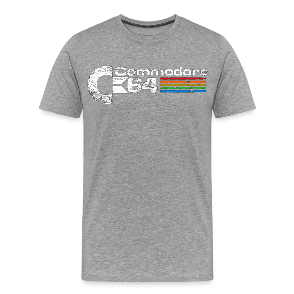 Fashion Herren Gaming Top Commodore T-Shirt Retro Streetwear 100 % Baumwolle - Grau meliert