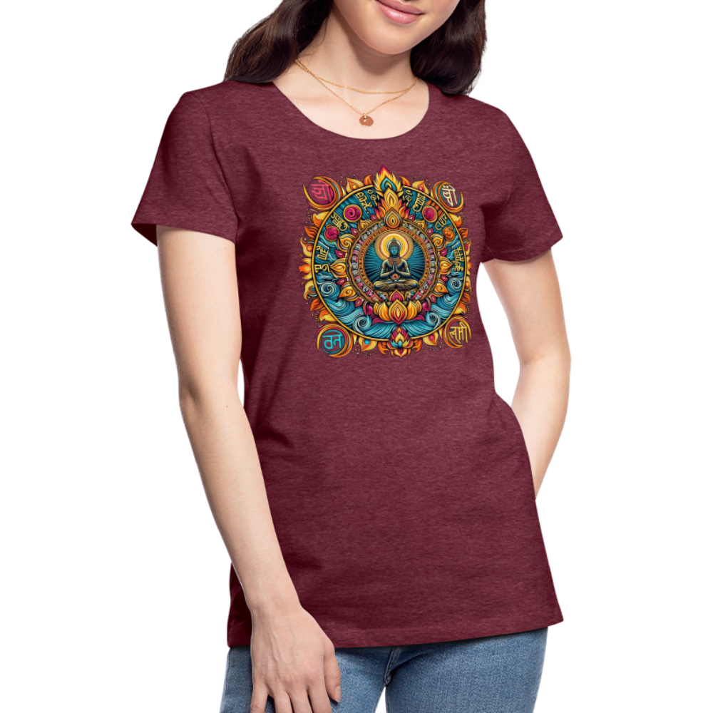 Damen Sommer Top Spirituelles Yoga T-Shirt Rundhals Streetwear lockeres Damentop - Bordeauxrot meliert