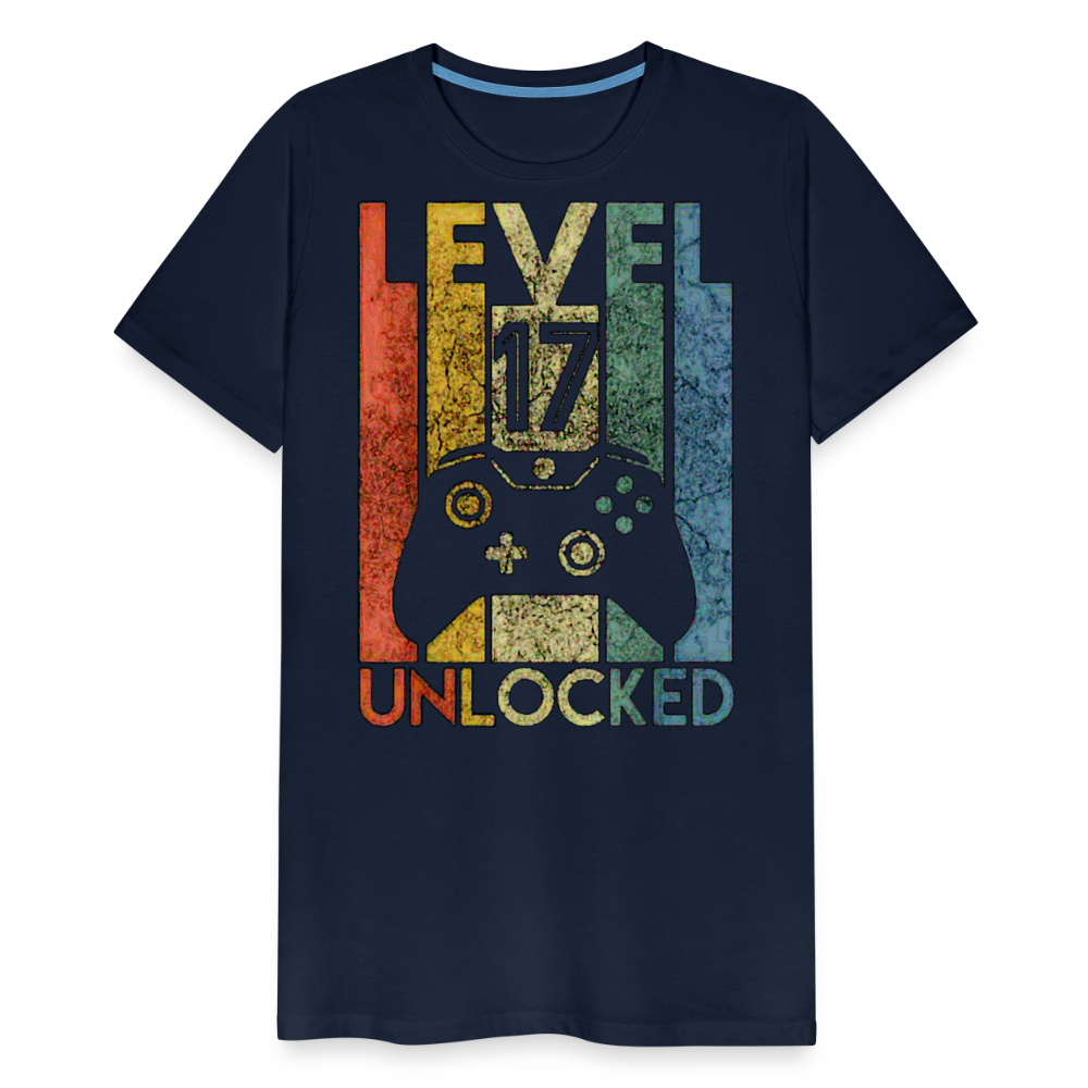 Gamer T-Shirt Top Level 17 Unlocked Fashion Herren Streetwear 100% Baumwolle - Navy