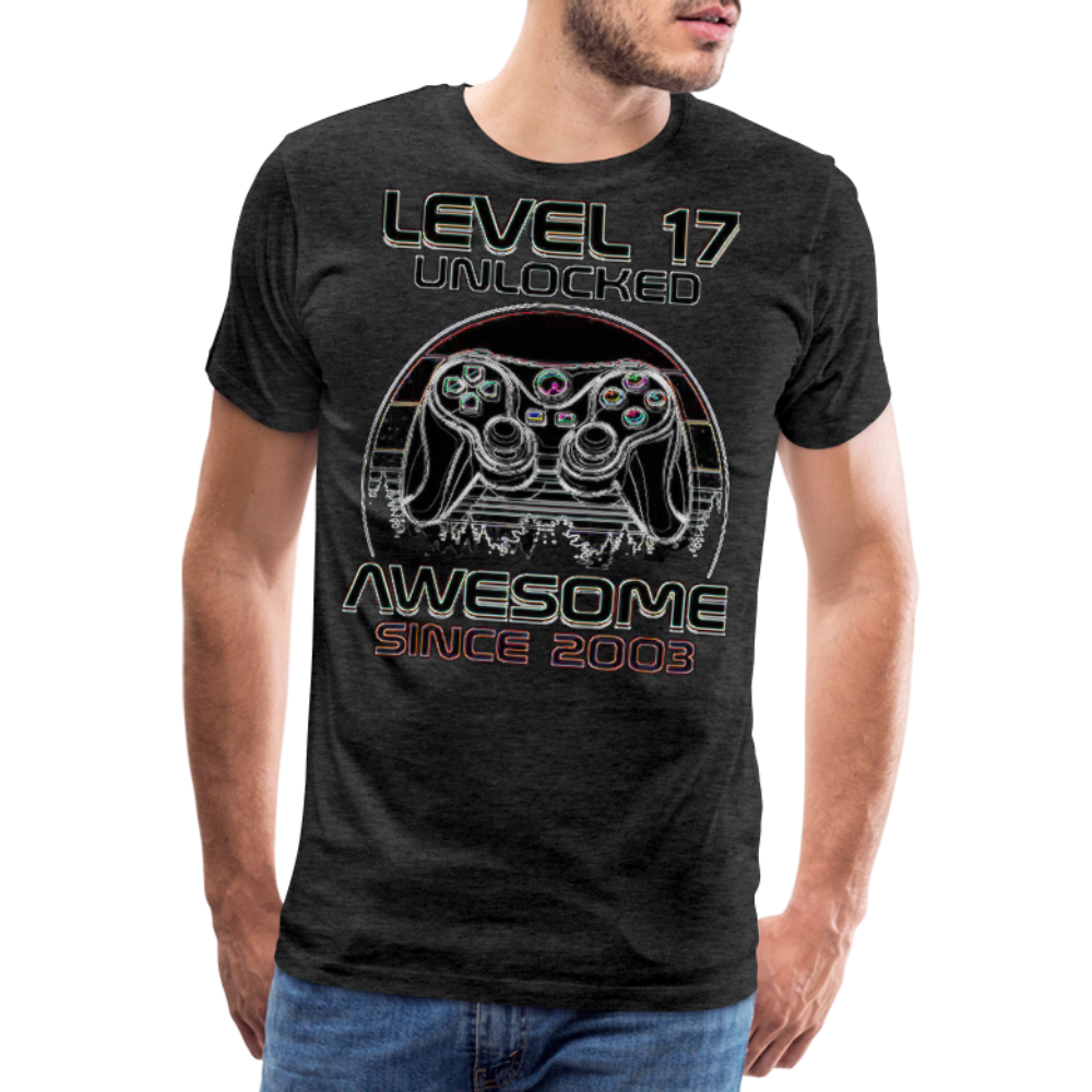 Gamer T-Shirt Top Level 17 Unlocked Fashion Herren Streetwear 100% Baumwolle - Anthrazit