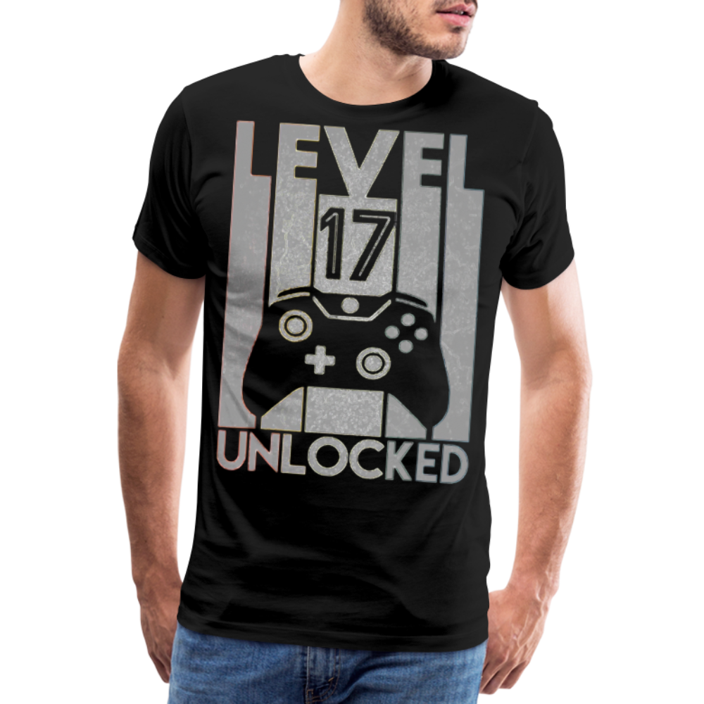 Gamer T-Shirt Top Level 17 Unlocked Fashion Herren Streetwear 100% Baumwolle - Schwarz