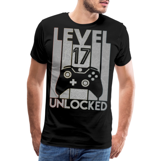 Gamer T-Shirt Top Level 17 Unlocked Fashion Herren Streetwear 100% Baumwolle - Schwarz