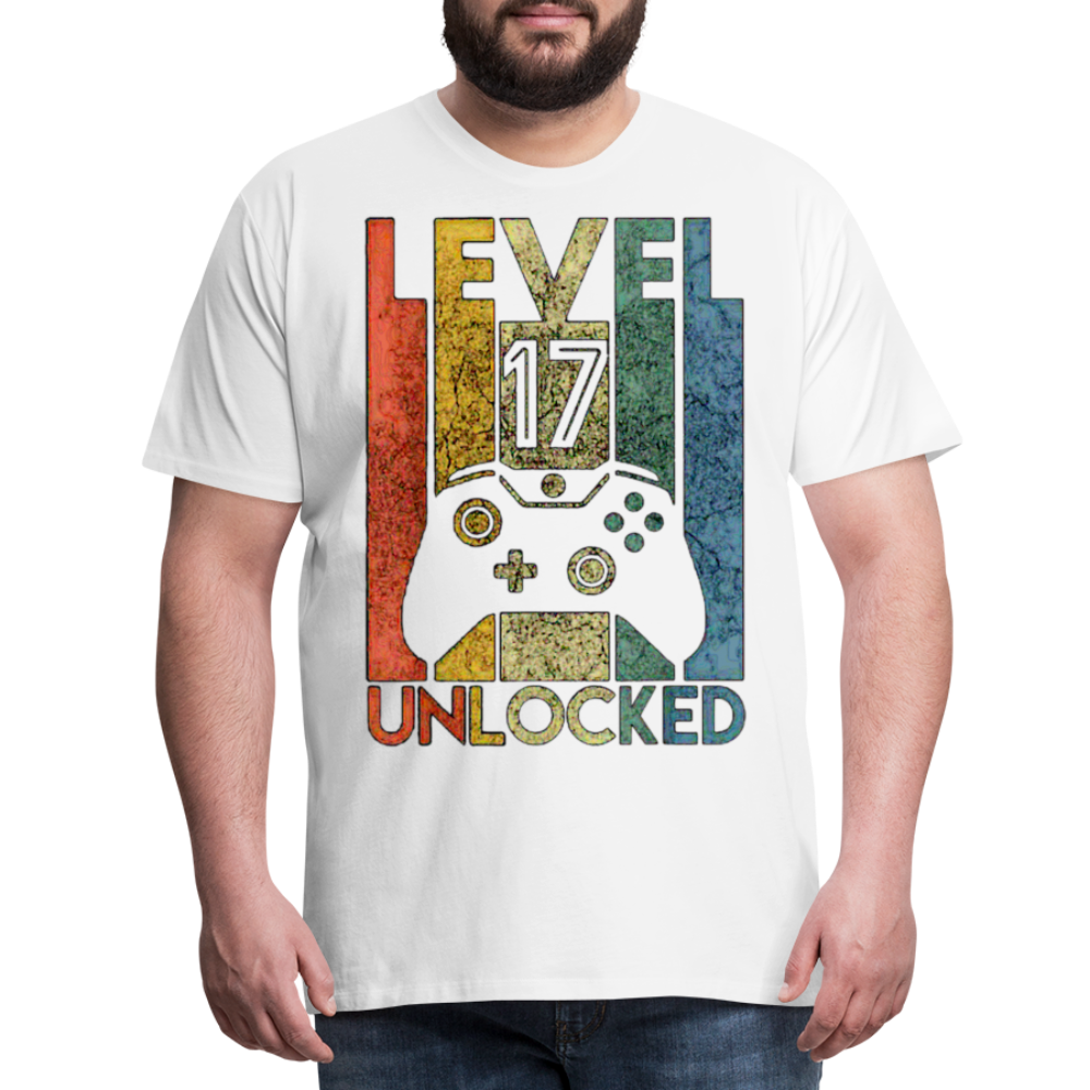 Gamer T-Shirt Top Level 17 Unlocked Fashion Herren Streetwear 100% Baumwolle - Weiß