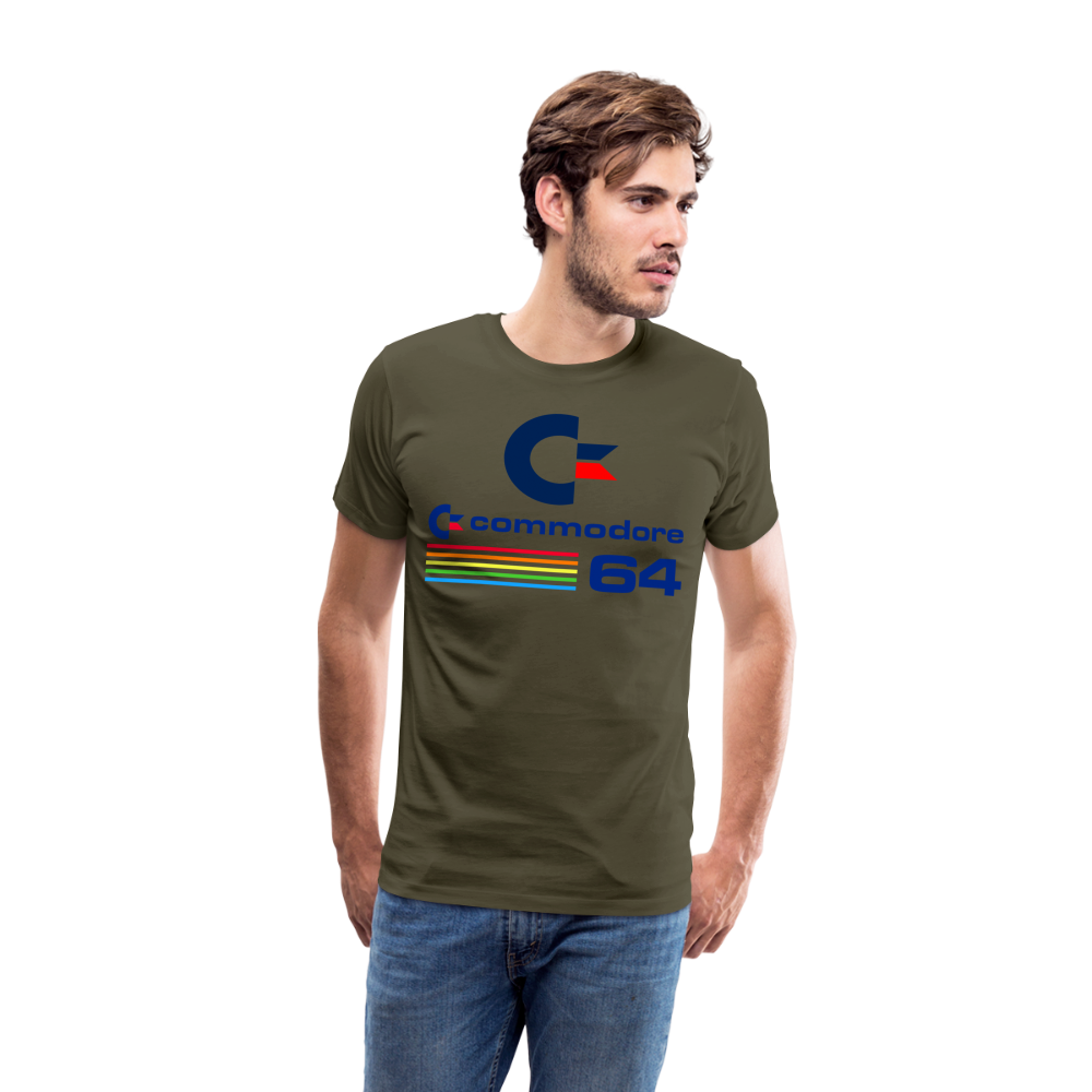 Fashion Herren Gaming Top Commodore T-Shirt Retro Streetwear 100 % Baumwolle - Khaki