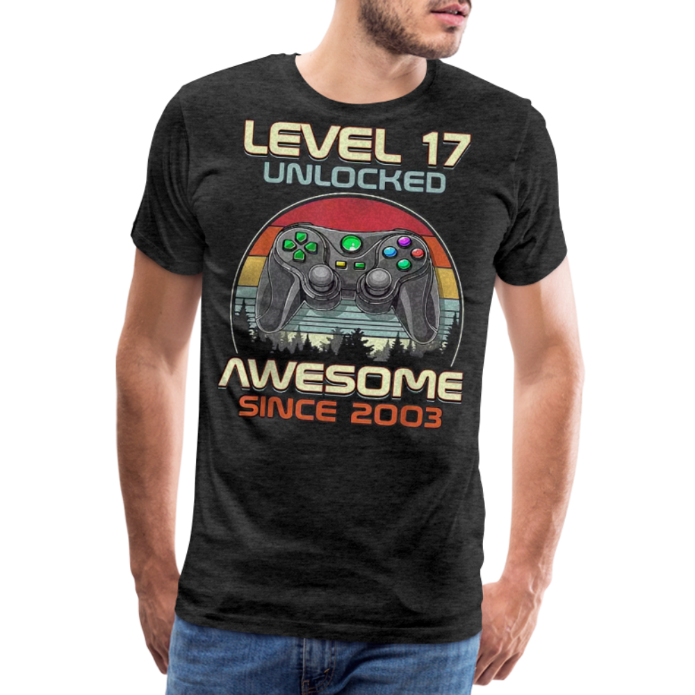 Gamer T-Shirt Top Level 17 Unlocked Fashion Herren Streetwear 100% Baumwolle - Anthrazit