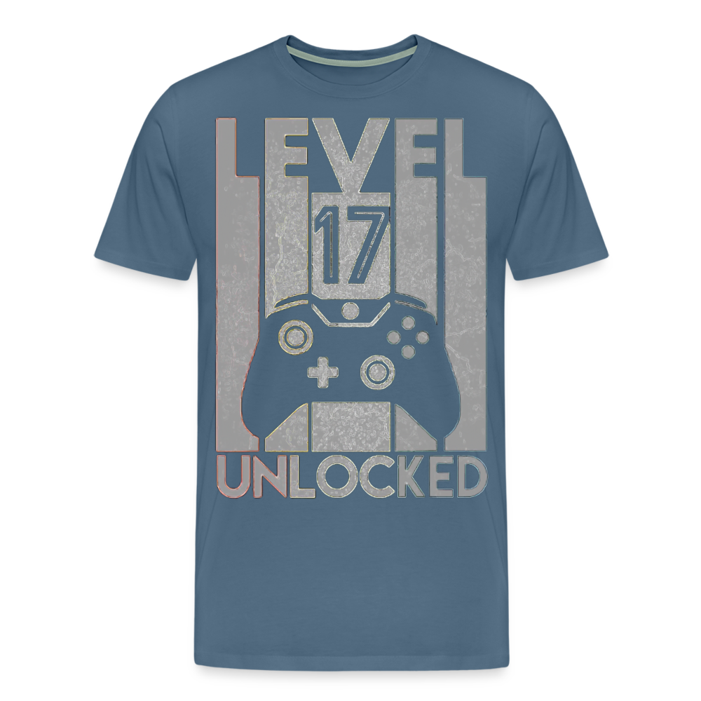 Gamer T-Shirt Top Level 17 Unlocked Fashion Herren Streetwear 100% Baumwolle - Blaugrau