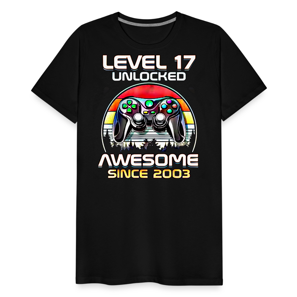 Gamer T-Shirt Top Level 17 Unlocked Fashion Herren Streetwear 100% Baumwolle - Schwarz