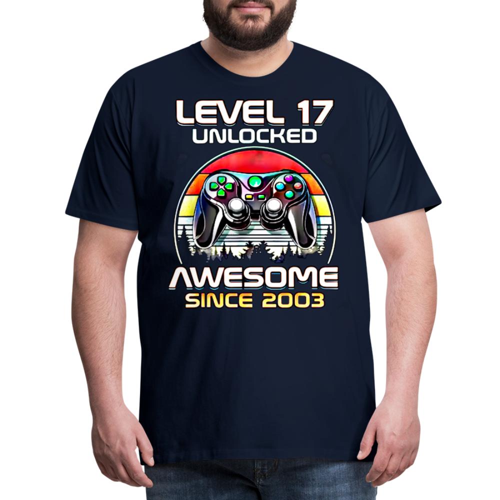 Gamer T-Shirt Top Level 17 Unlocked Fashion Herren Streetwear 100% Baumwolle - Navy
