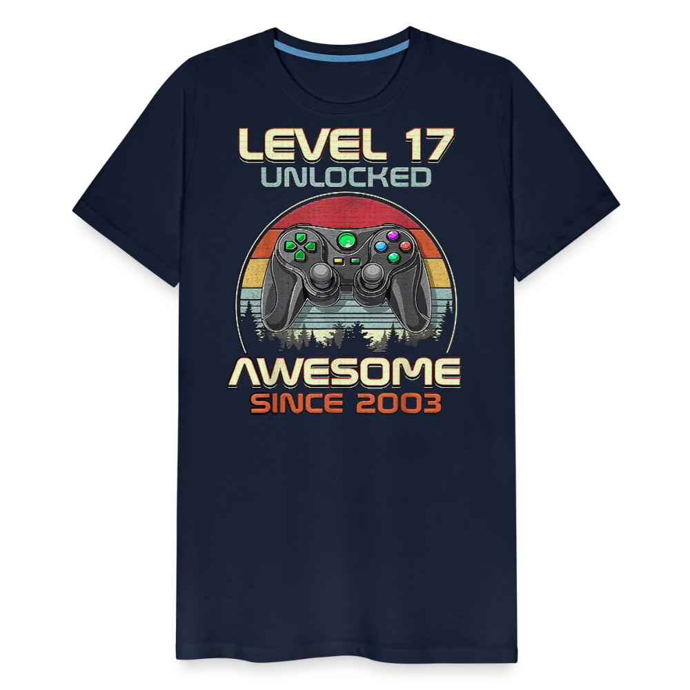 Gamer T-Shirt Top Level 17 Unlocked Fashion Herren Streetwear 100% Baumwolle - Navy