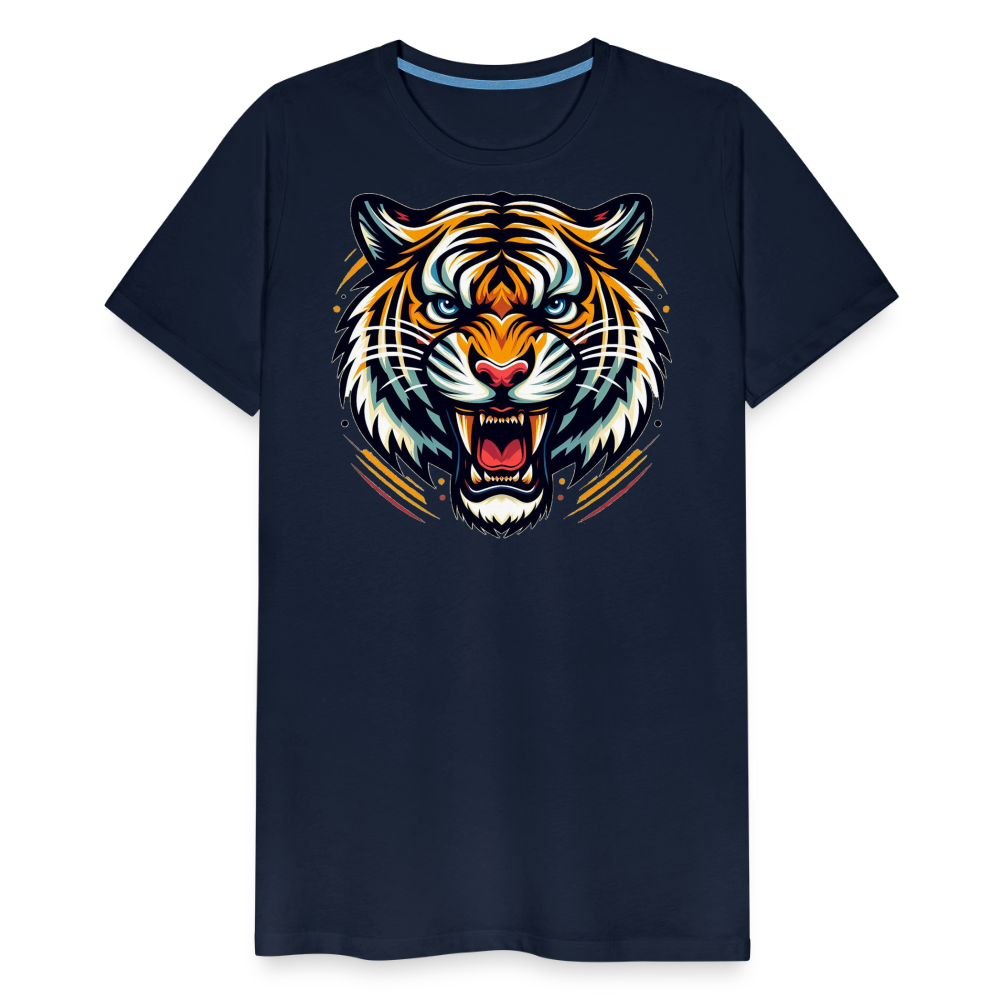 Herren T-Shirt Rundhals Unisex Tiger Sommer Streetwear Tank Top 100% Baumwolle - Navy