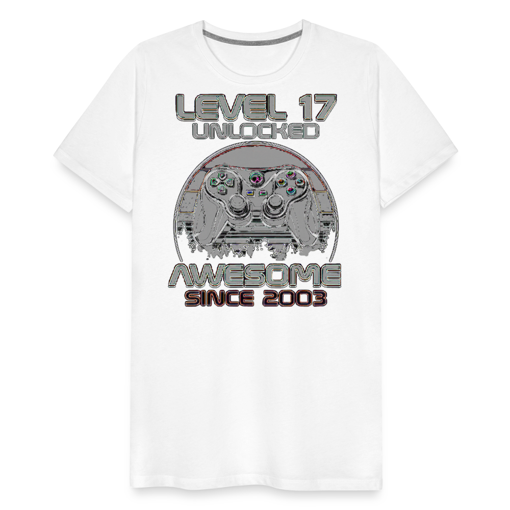 Gamer T-Shirt Top Level 17 Unlocked Fashion Herren Streetwear 100% Baumwolle - Weiß