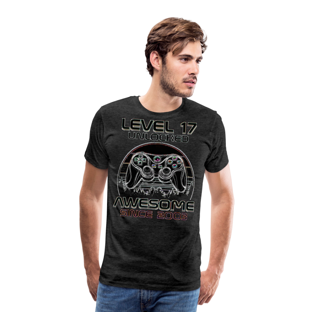 Gamer T-Shirt Top Level 17 Unlocked Fashion Herren Streetwear 100% Baumwolle - Anthrazit