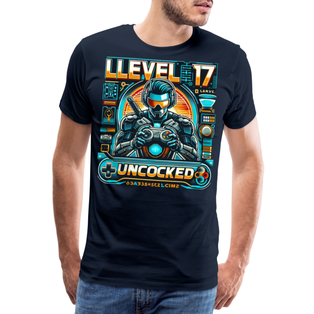 Gamer T-Shirt Top Level 17 Unlocked Fashion Herren Streetwear 100% Baumwolle - Navy