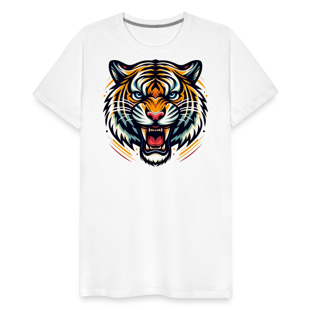 Herren T-Shirt Rundhals Unisex Tiger Sommer Streetwear Tank Top 100% Baumwolle - Weiß