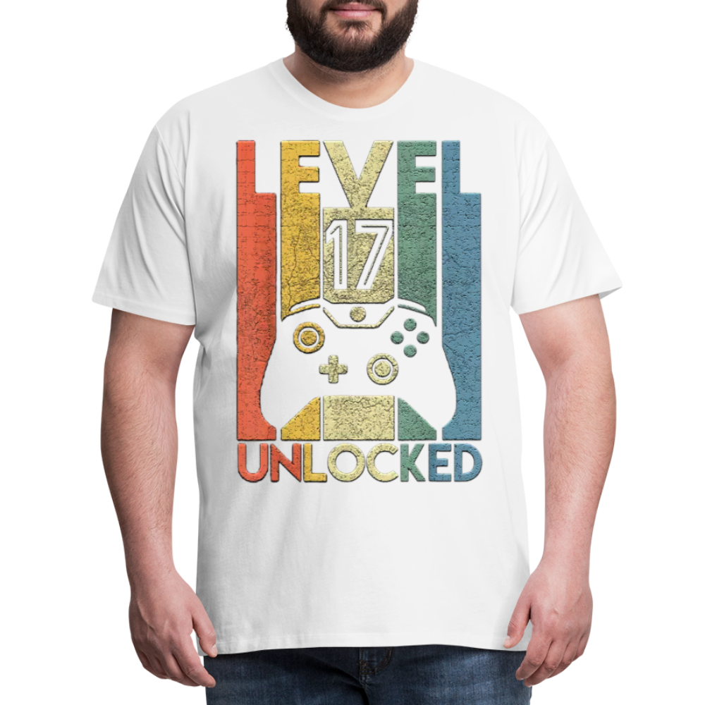 Gamer T-Shirt Top Level 17 Unlocked Fashion Herren Streetwear 100% Baumwolle - Weiß