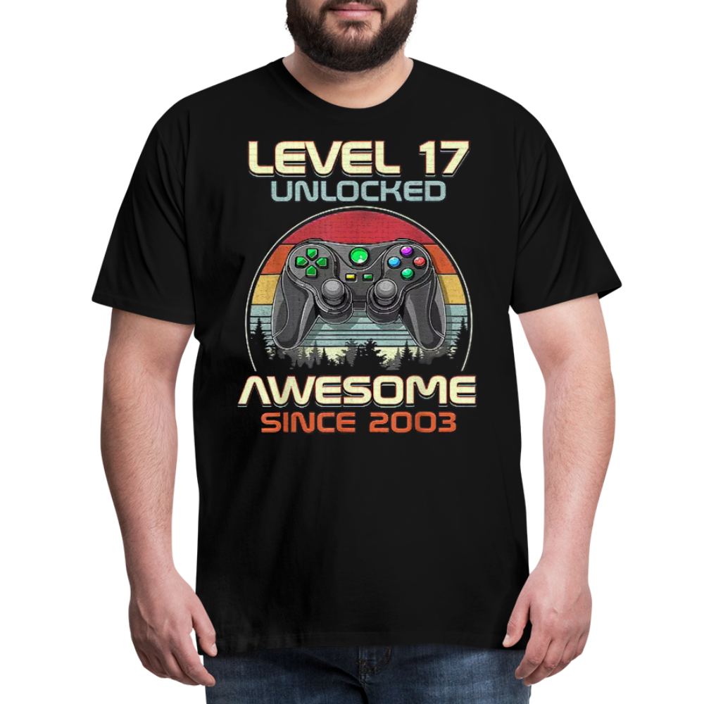 Gamer T-Shirt Top Level 17 Unlocked Fashion Herren Streetwear 100% Baumwolle - Schwarz