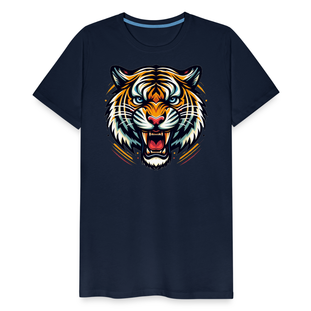 Männer T-Shirt Rundhals Unisex Tiger Sommer Streetwear Tank Top 100% Baumwolle - Navy