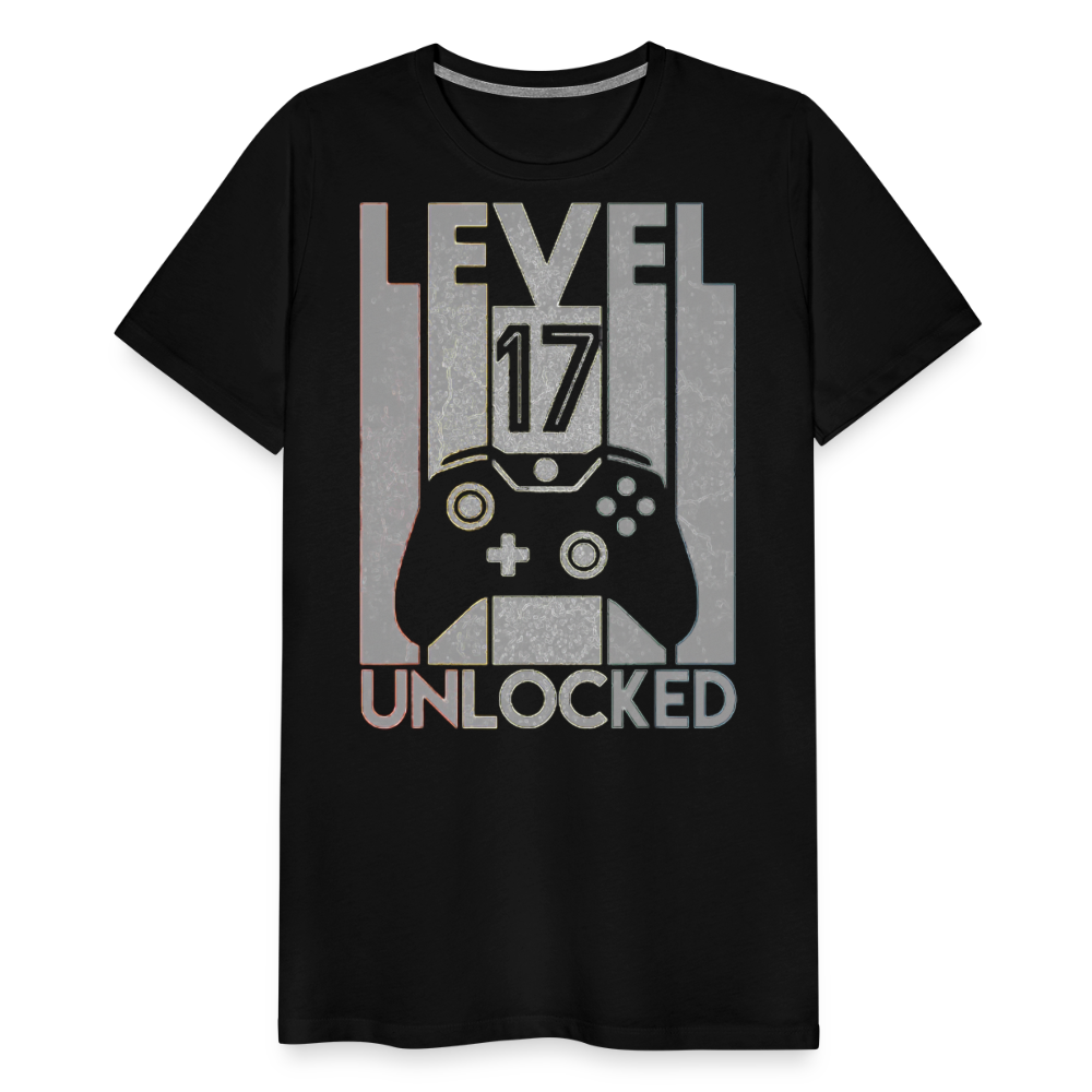 Gamer T-Shirt Top Level 17 Unlocked Fashion Herren Streetwear 100% Baumwolle - Schwarz