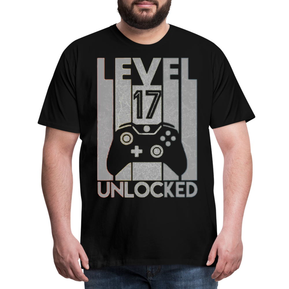 Gamer T-Shirt Top Level 17 Unlocked Fashion Herren Streetwear 100% Baumwolle - Schwarz