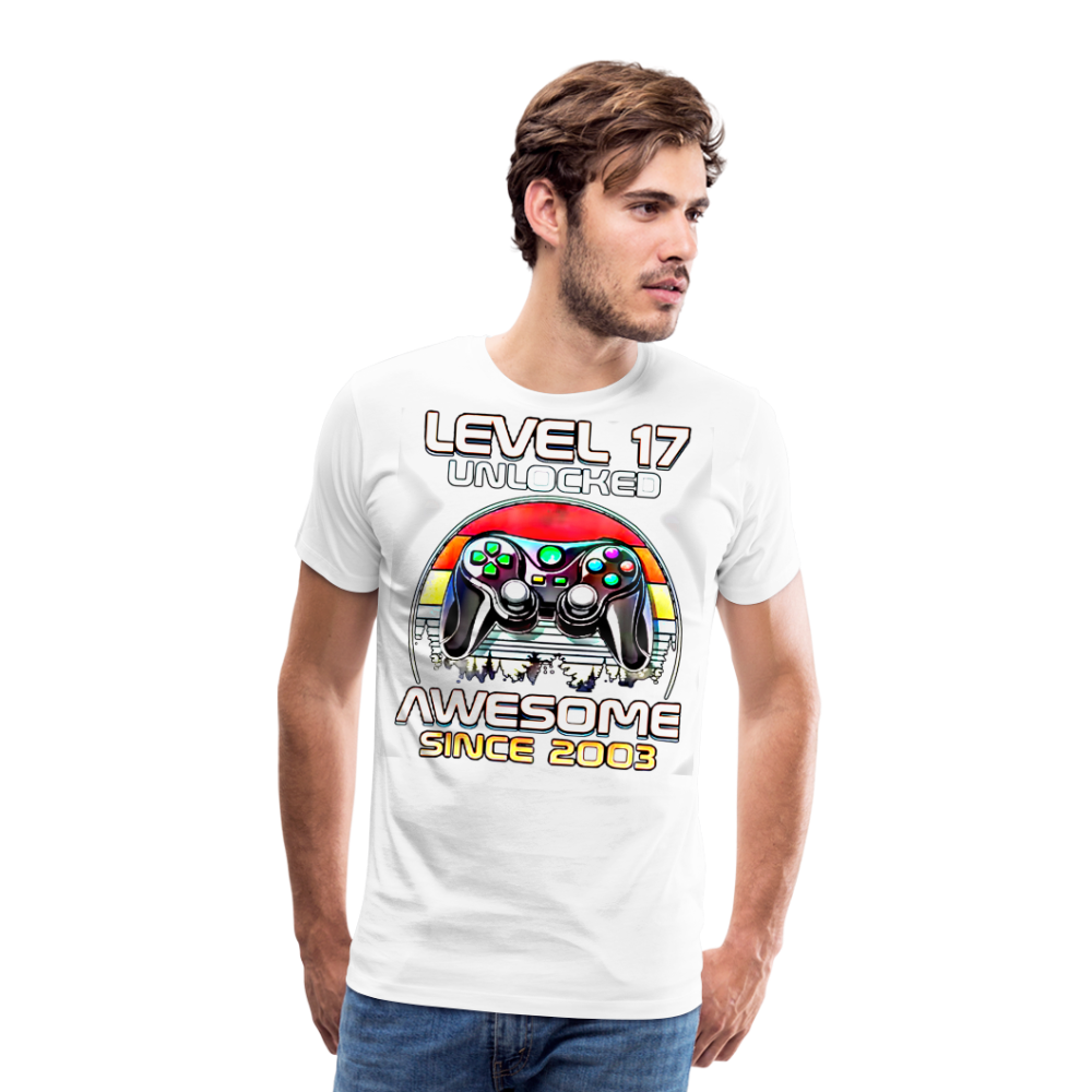 Gamer T-Shirt Top Level 17 Unlocked Fashion Herren Streetwear 100% Baumwolle - Weiß