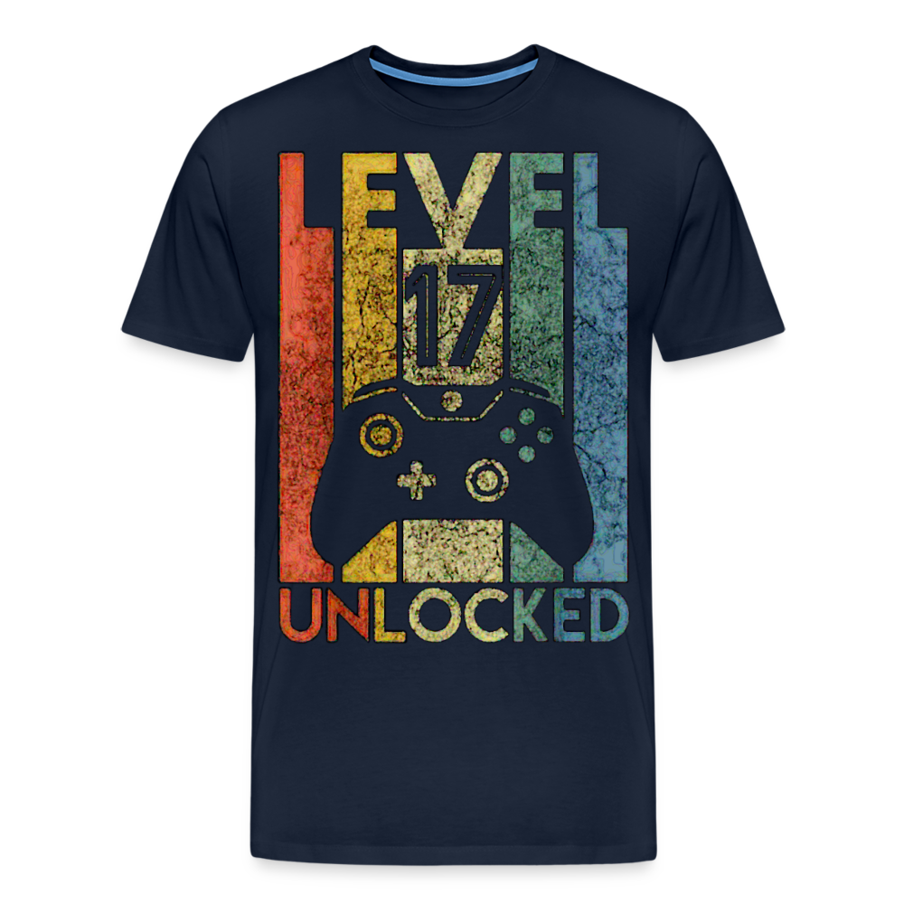 Gamer T-Shirt Top Level 17 Unlocked Fashion Herren Streetwear 100% Baumwolle - Navy