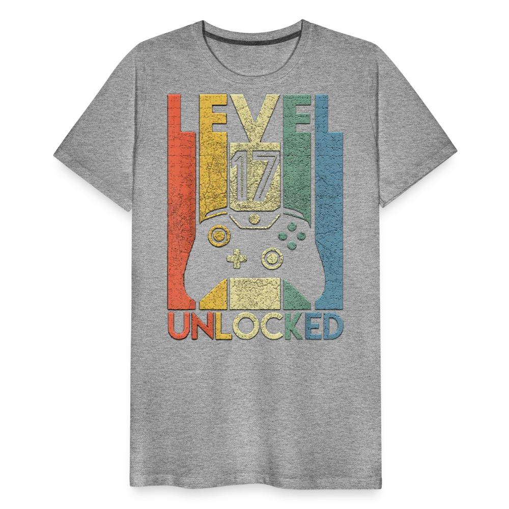 Gamer T-Shirt Top Level 17 Unlocked Fashion Herren Streetwear 100% Baumwolle - Grau meliert