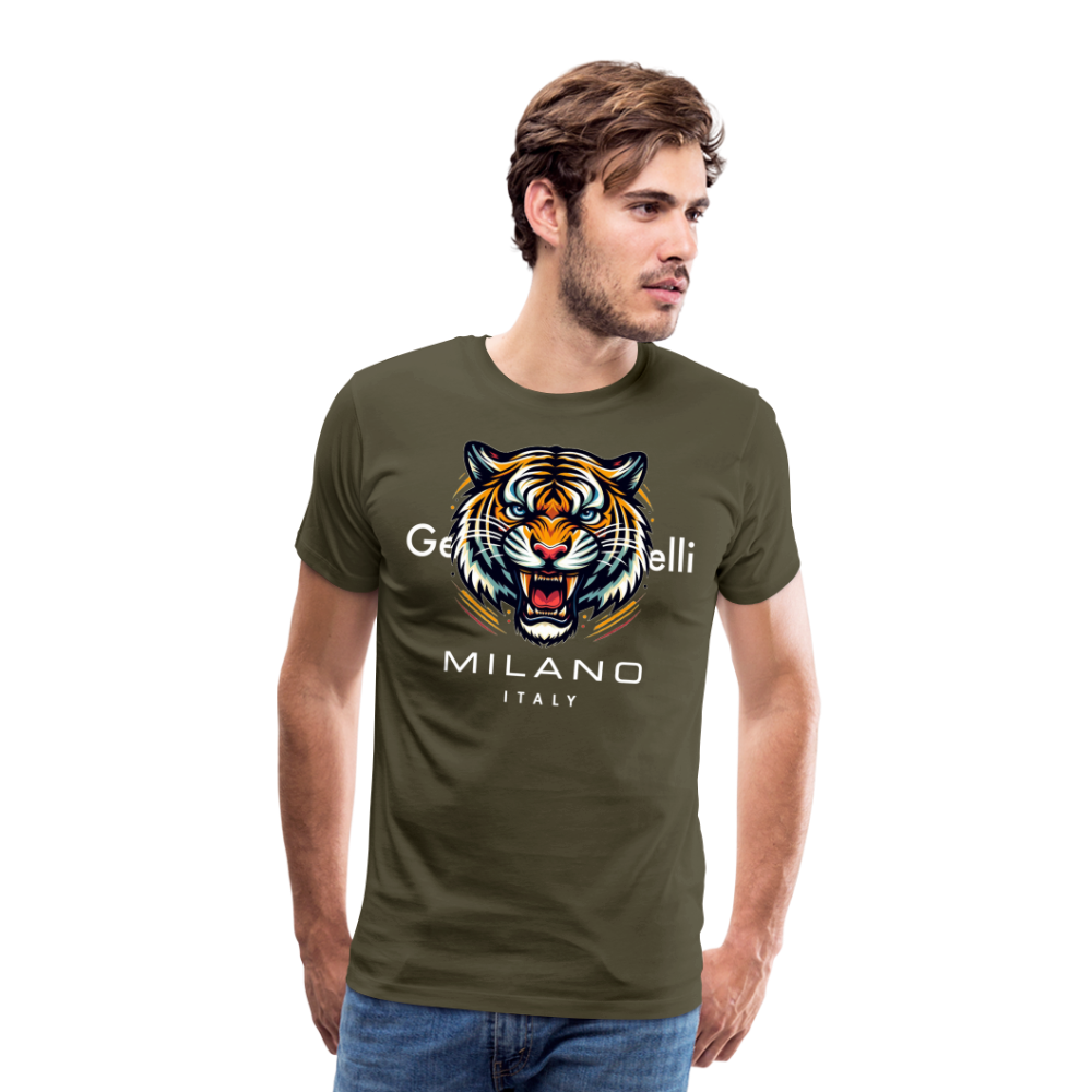 Männer T-Shirt Rundhals Unisex Tiger Sommer Streetwear Tank Top 100% Baumwolle - Khaki
