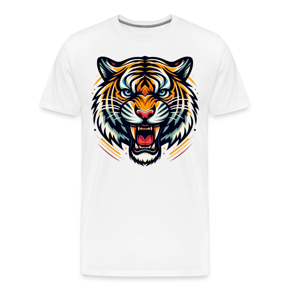 Männer T-Shirt Rundhals Unisex Tiger Sommer Streetwear Tank Top 100% Baumwolle - Weiß