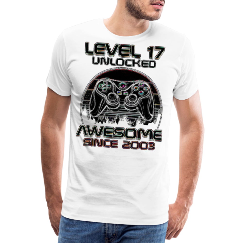 Gamer T-Shirt Top Level 17 Unlocked Fashion Herren Streetwear 100% Baumwolle - Weiß