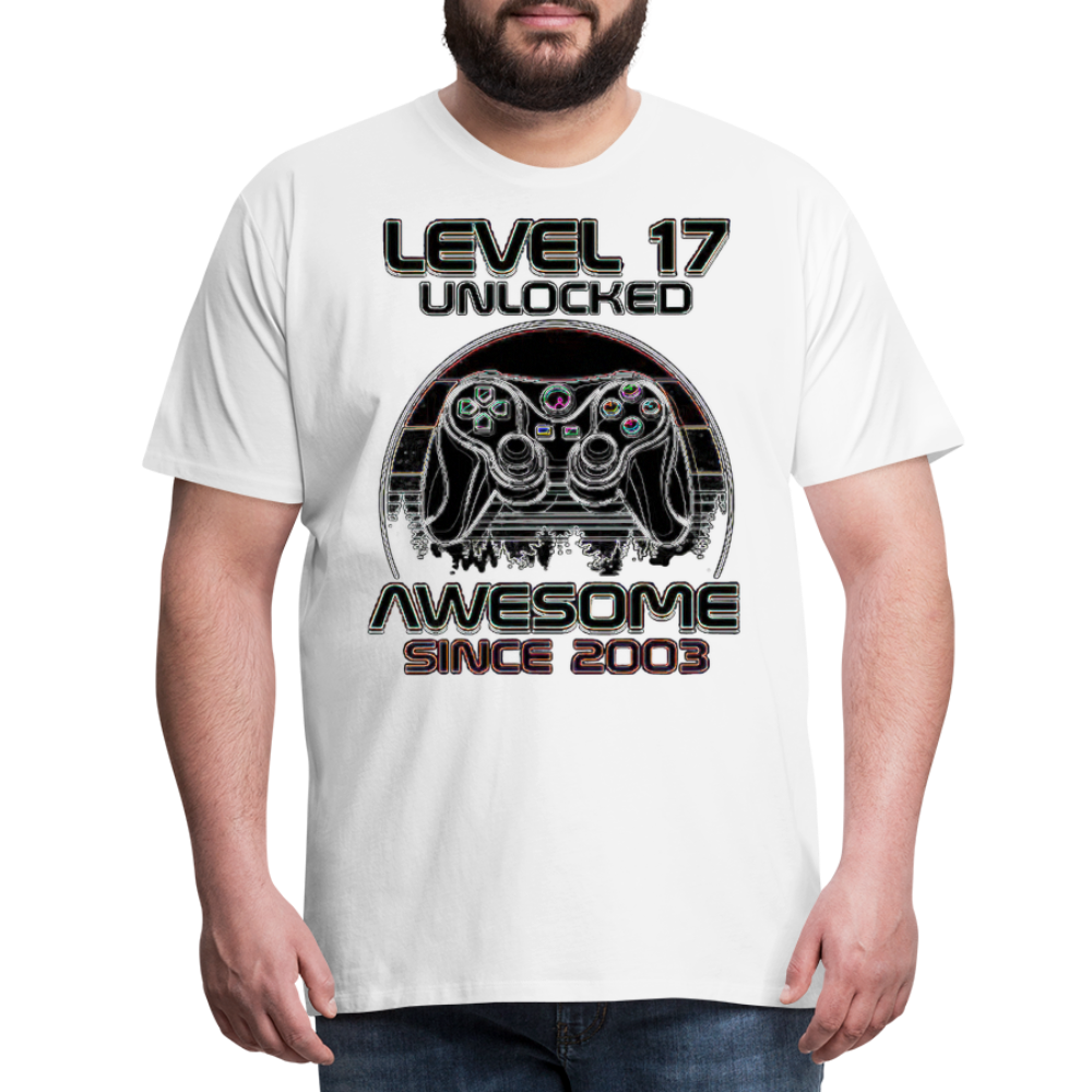Gamer T-Shirt Top Level 17 Unlocked Fashion Herren Streetwear 100% Baumwolle - Weiß