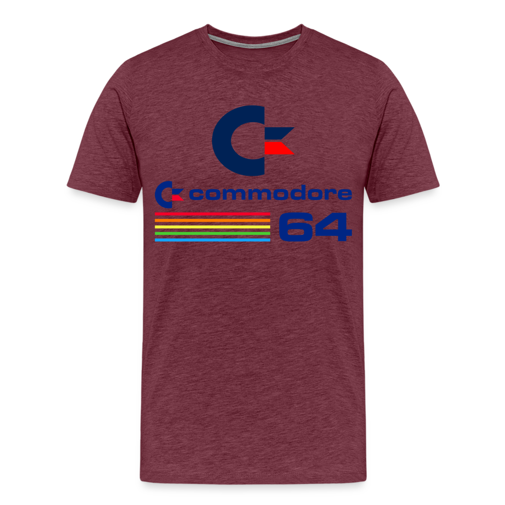 Fashion Herren Gaming Top Commodore T-Shirt Retro Streetwear 100 % Baumwolle - Bordeauxrot meliert