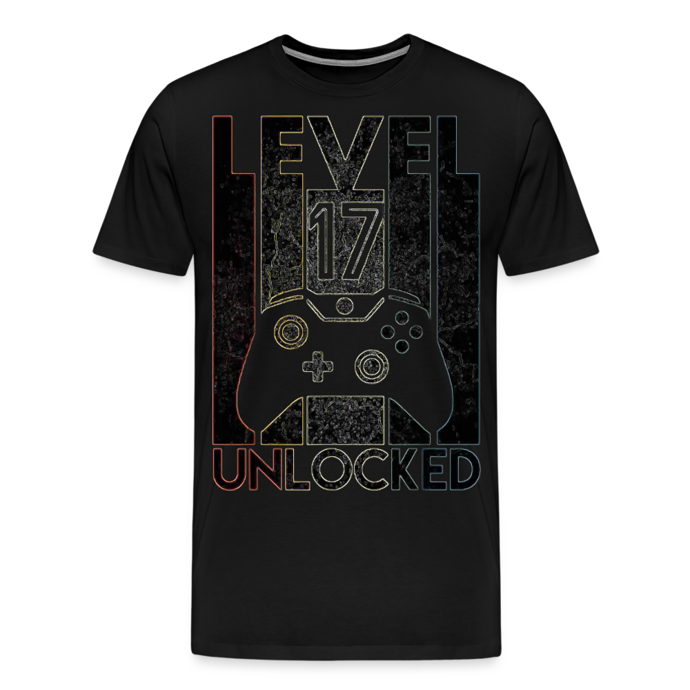 Gamer T-Shirt Top Level 17 Unlocked Fashion Herren Streetwear 100% Baumwolle - Schwarz