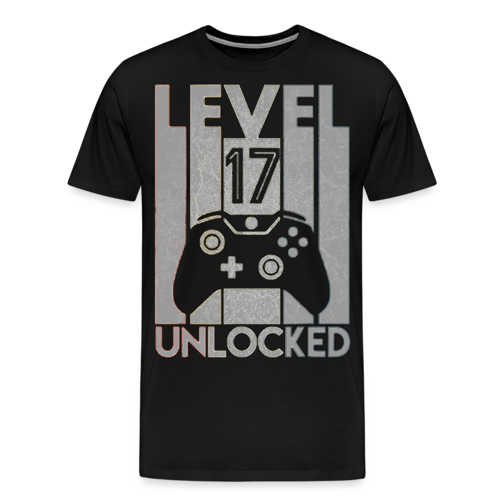 Gamer T-Shirt Top Level 17 Unlocked Fashion Herren Streetwear 100% Baumwolle - Schwarz