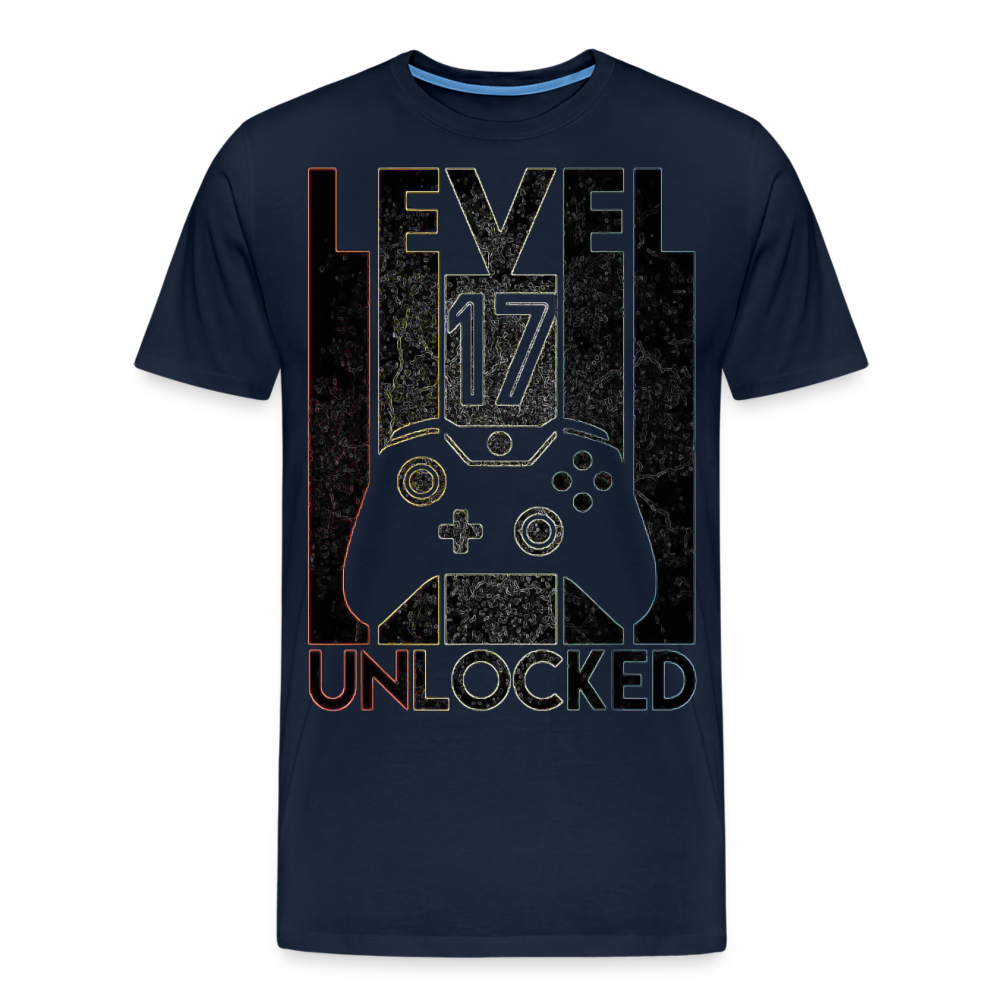 Gamer T-Shirt Top Level 17 Unlocked Fashion Herren Streetwear 100% Baumwolle - Navy