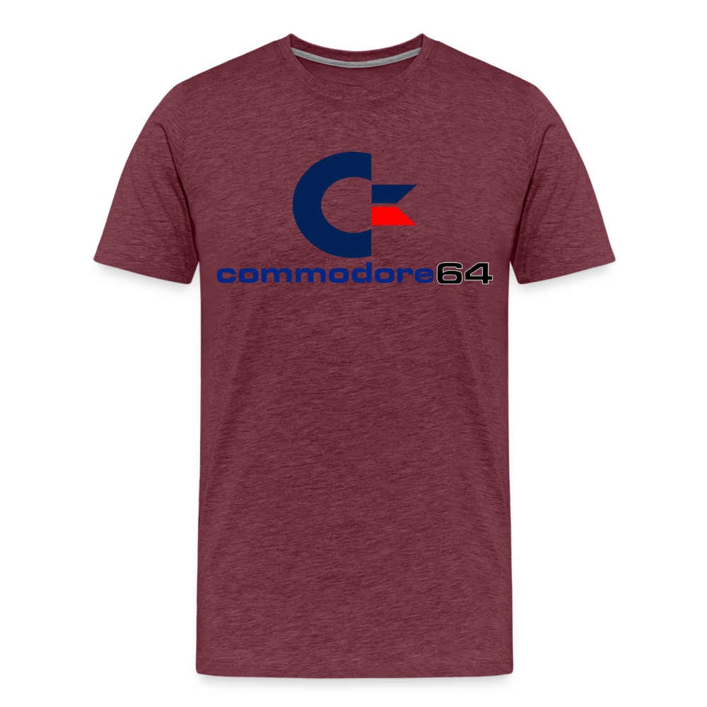 Fashion Herren Gaming Top Commodore T-Shirt Retro Streetwear 100 % Baumwolle - Bordeauxrot meliert