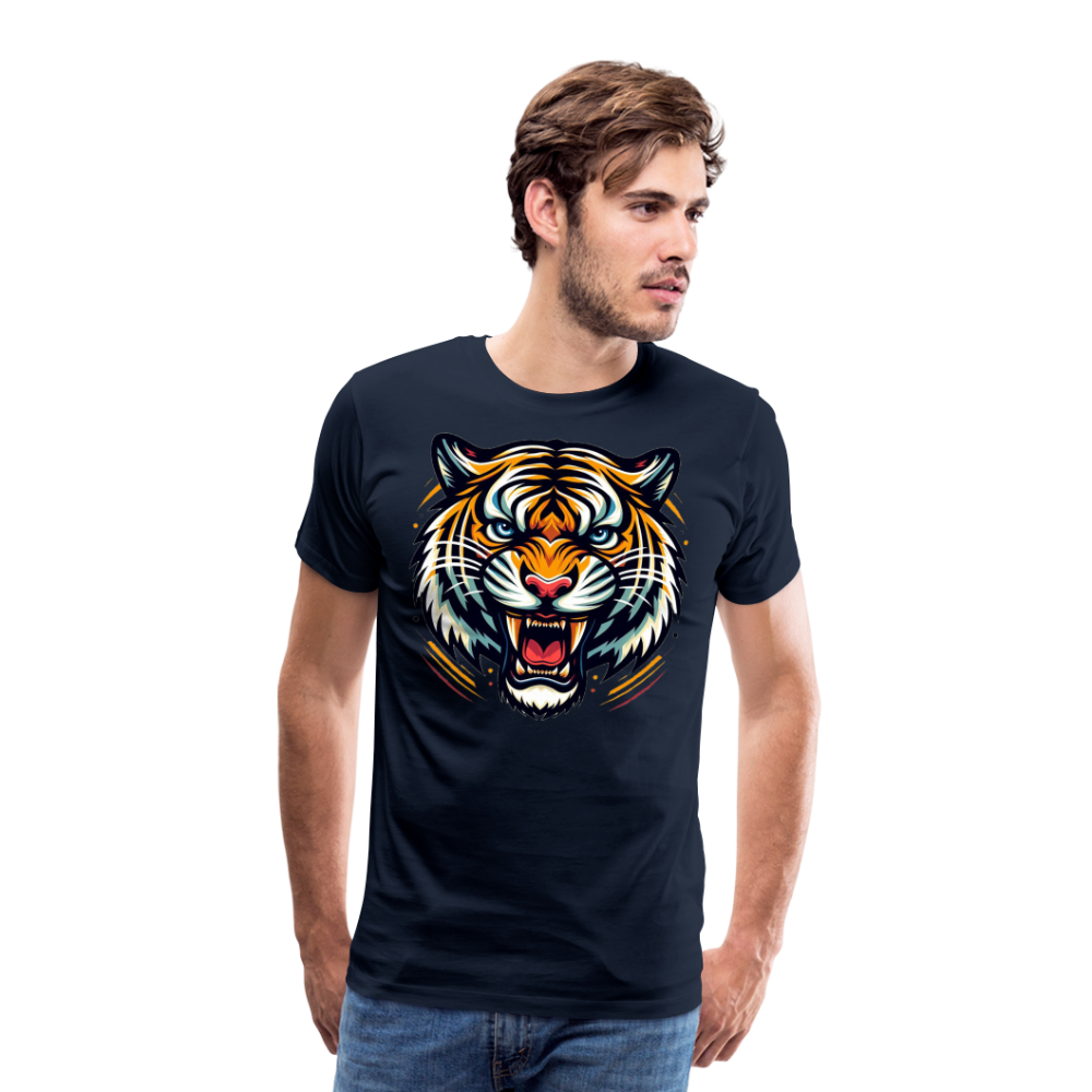 Männer T-Shirt Rundhals Unisex Tiger Sommer Streetwear Tank Top 100% Baumwolle - Navy